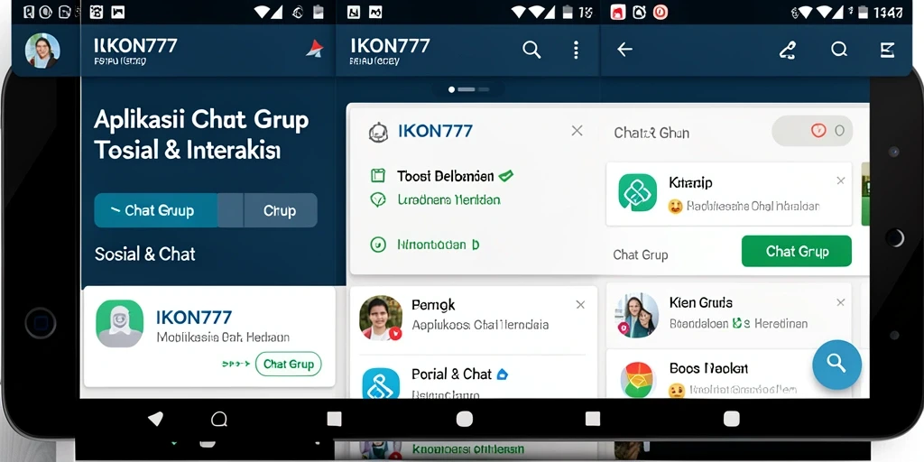 Tampilan antarmuka aplikasi IKON777 dengan fitur Chat Grup yang menarik.