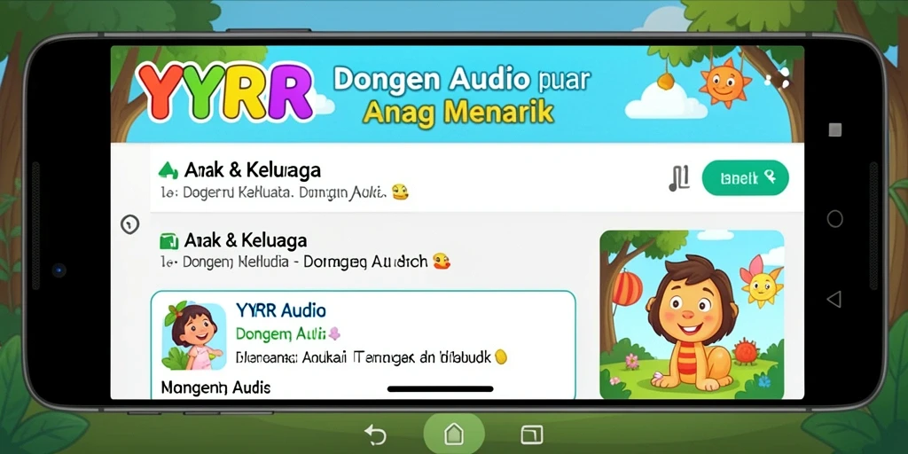 Antarmuka aplikasi YYRR yang menarik dan mudah digunakan untuk mendengarkan Dongeng Audio.