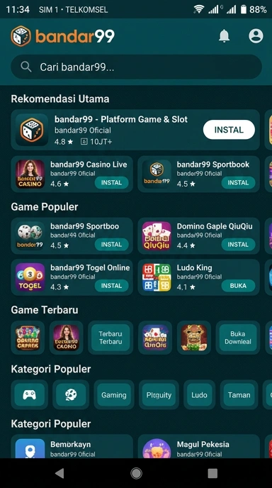 Tampilan katalog aplikasi bandar99